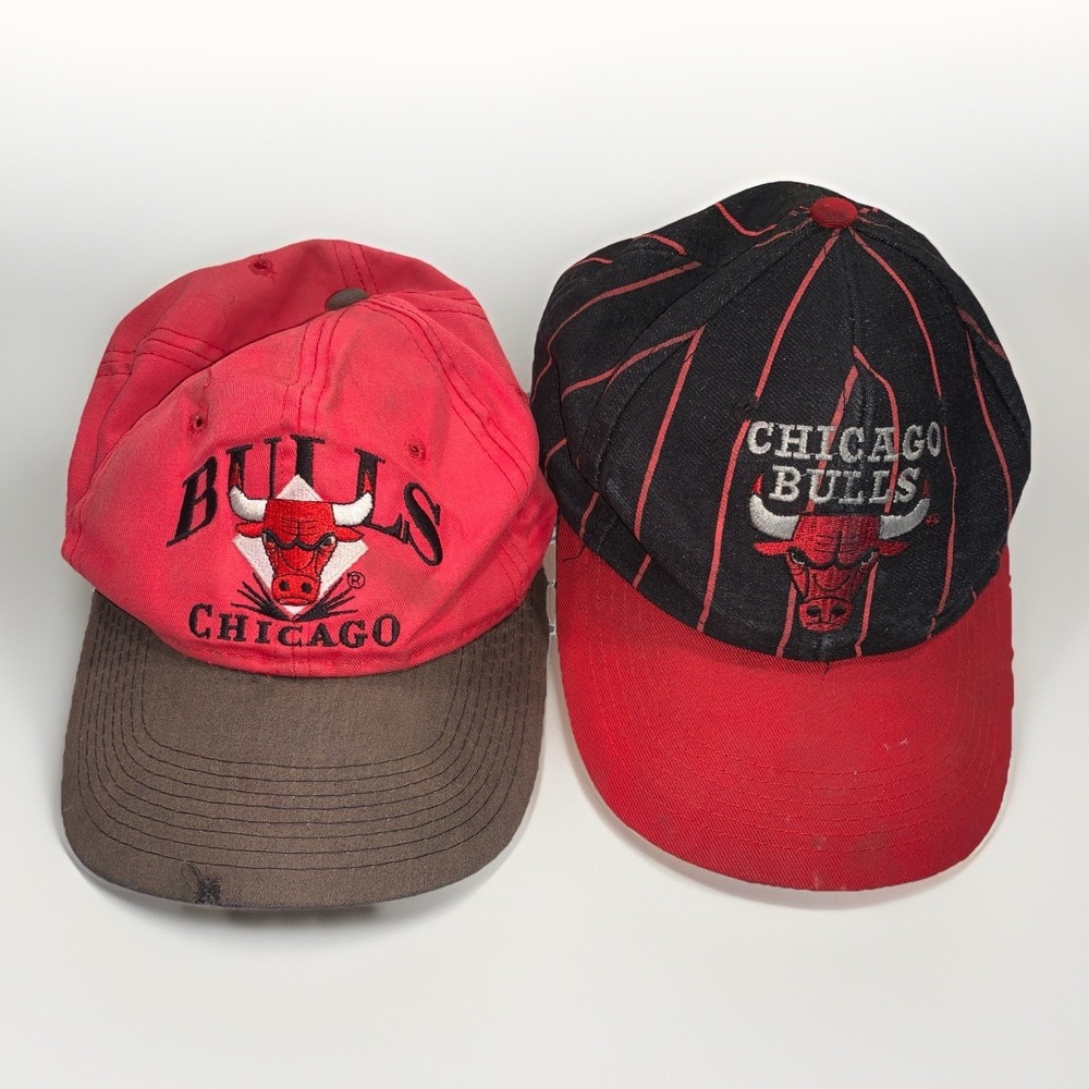 Set Of 2 Rare Vintage Chicago Bulls Hat Worn Hat With Defects NBA Basketball Hat